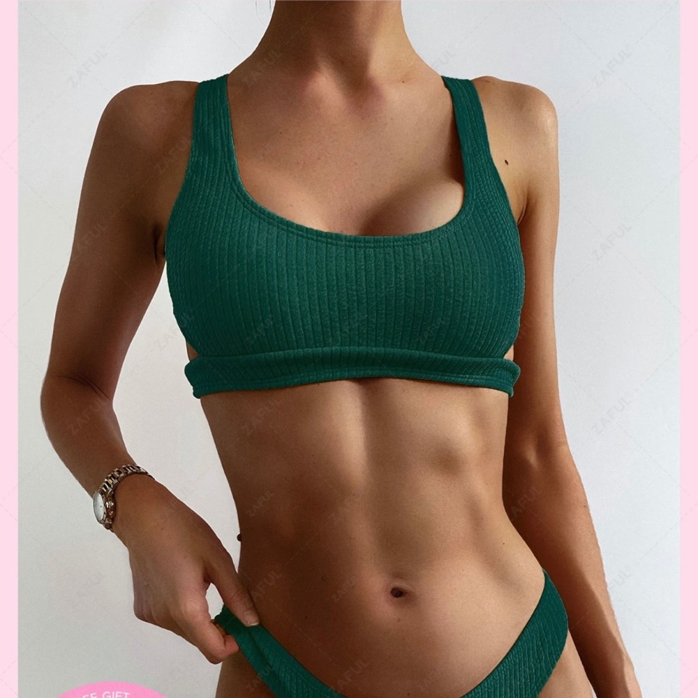 Zaful (NEW) dark teal green 2 piece ribbed bikini, size S/ 4